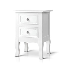 Bedside Table 2 Drawers - Bisset White