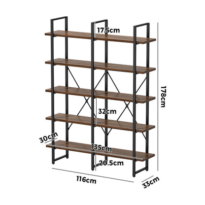 5 Tier Display Shelf Stand Bookshelf Metal Rack 1.35m