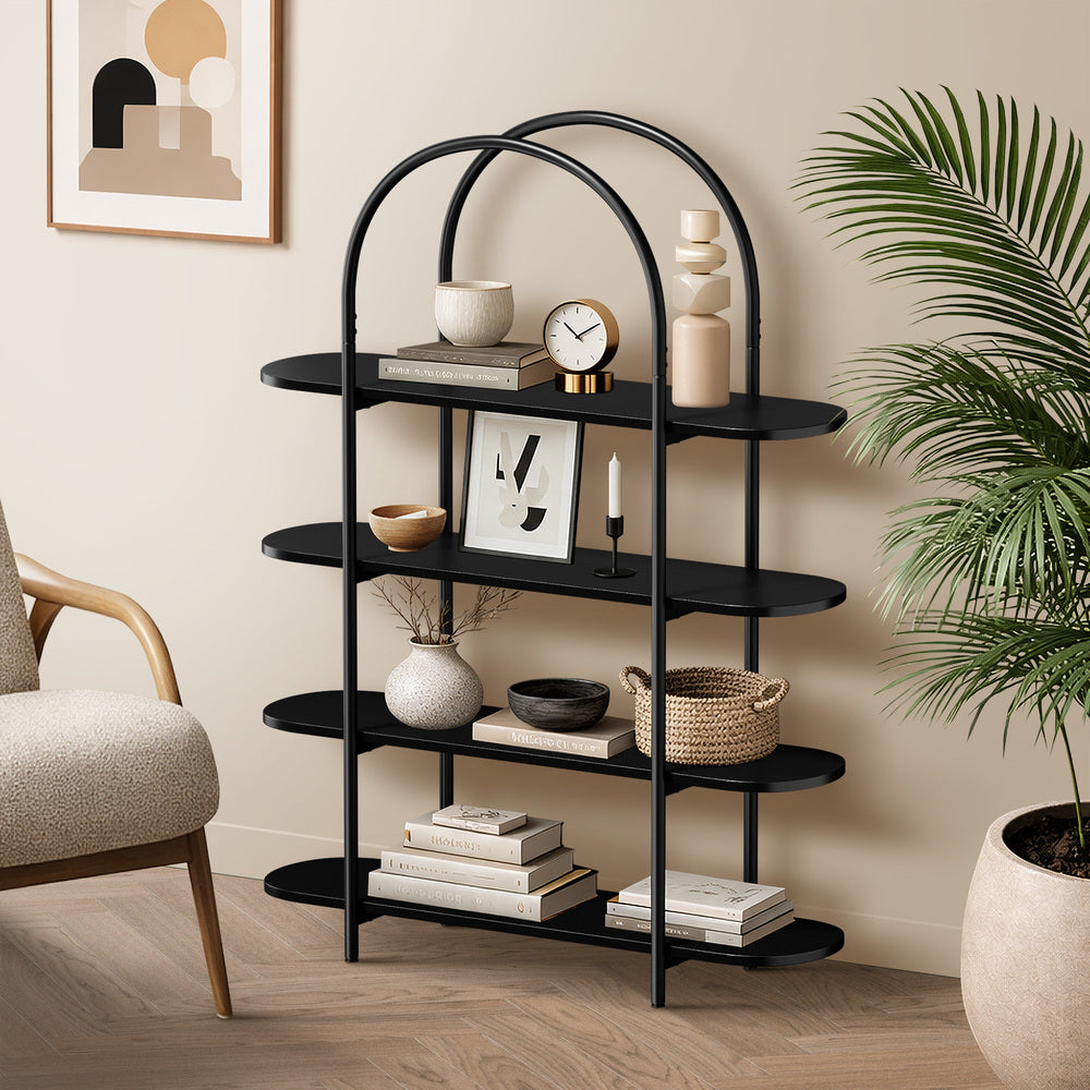 Arched Display Shelf 4-Tier Industrial Home Black 90x26.5x118cm Metal Particle Board