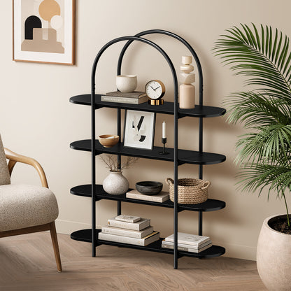 Arched Display Shelf 4-Tier Industrial Home Black 90x26.5x118cm Metal Particle Board