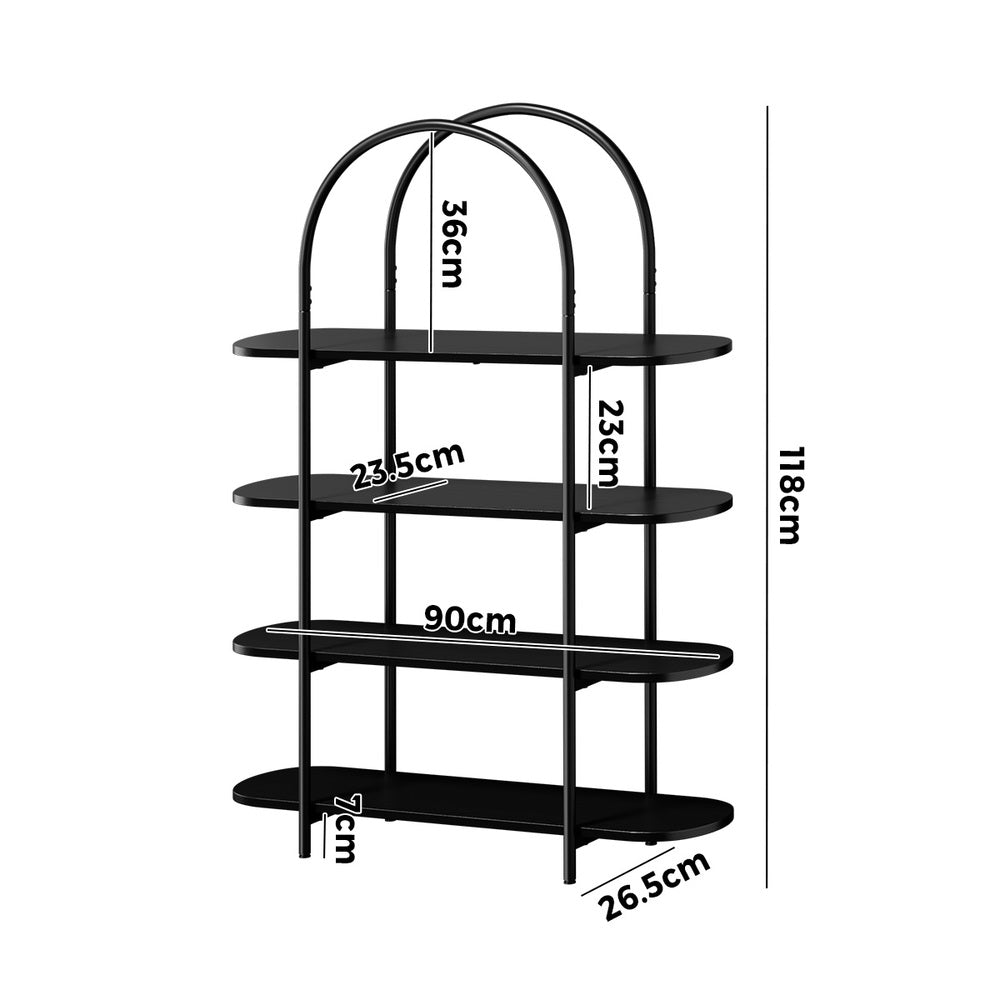 Arched Display Shelf 4-Tier Industrial Home Black 90x26.5x118cm Metal Particle Board