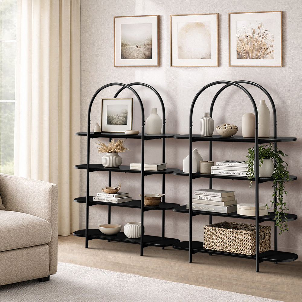 Arched Display Shelf 4-Tier Industrial Home Black 90x26.5x118cm Metal Particle Board