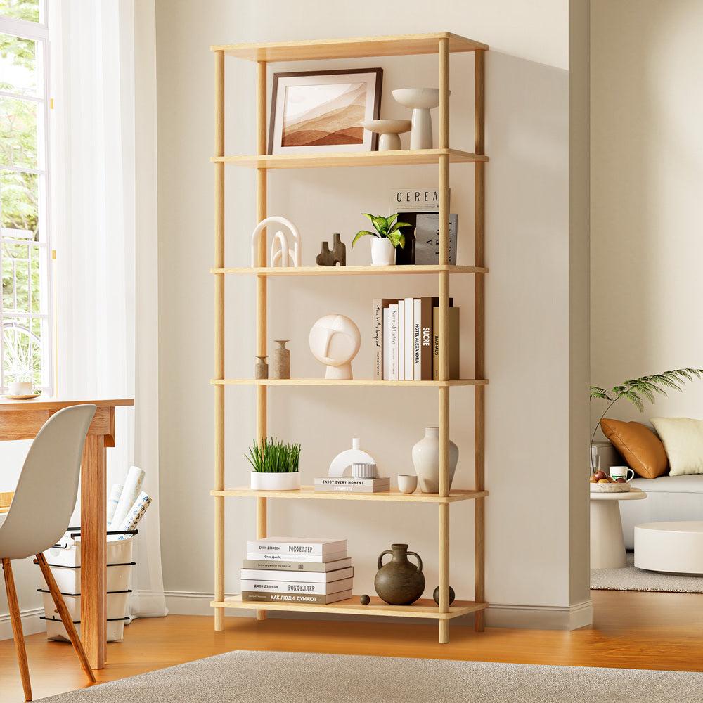 Display Shelf 5 Tier Bookshelf Storage Rack Natural & Black