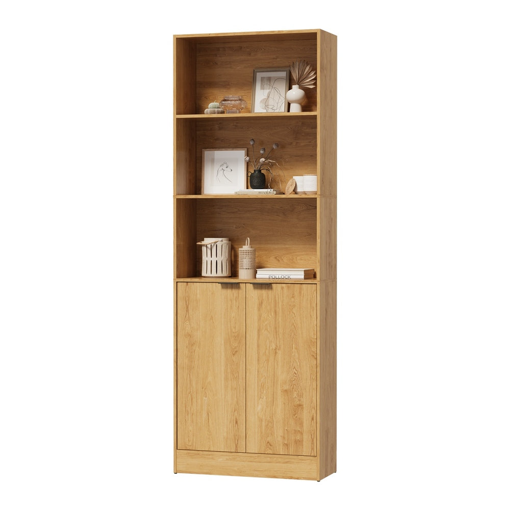 Tall Bookcase Display Shelf 2 Door Adjustable Cabinet