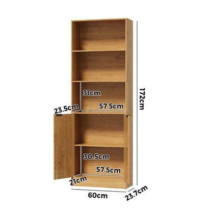 Tall Bookcase Display Shelf 2 Door Adjustable Cabinet