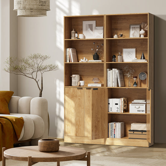 Tall Bookcase Display Shelf 2 Door Adjustable Cabinet