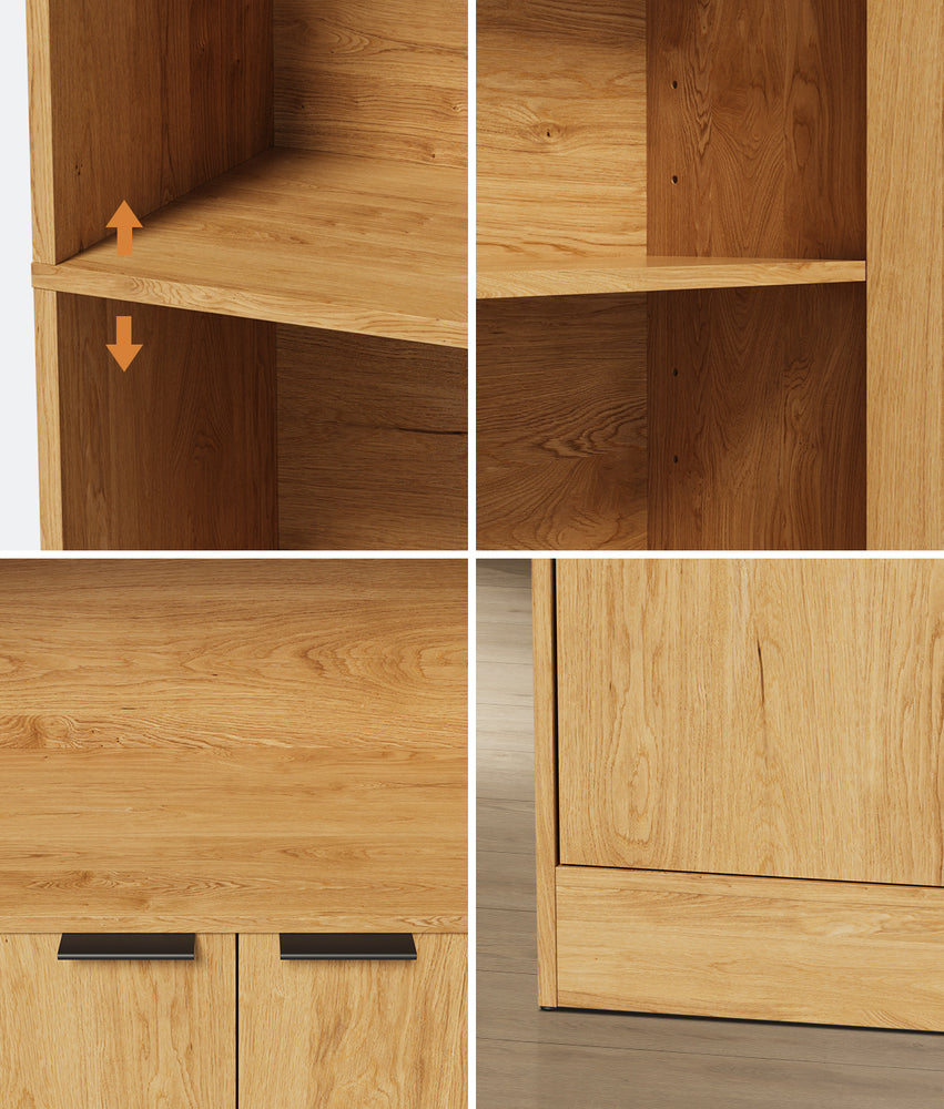 Tall Bookcase Display Shelf 2 Door Adjustable Cabinet