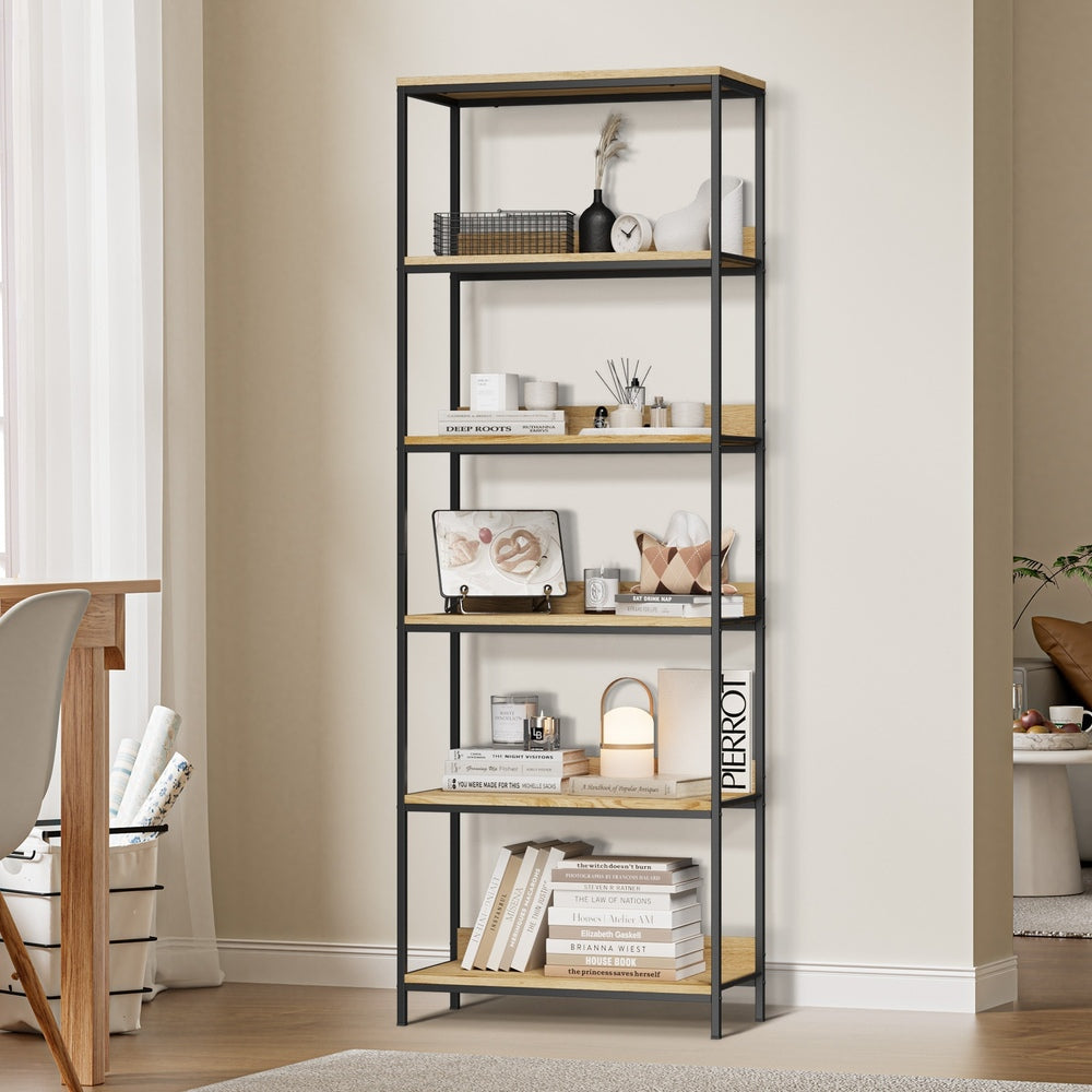 Display Shelf 5 Tier Storage Shelves Black&Natural