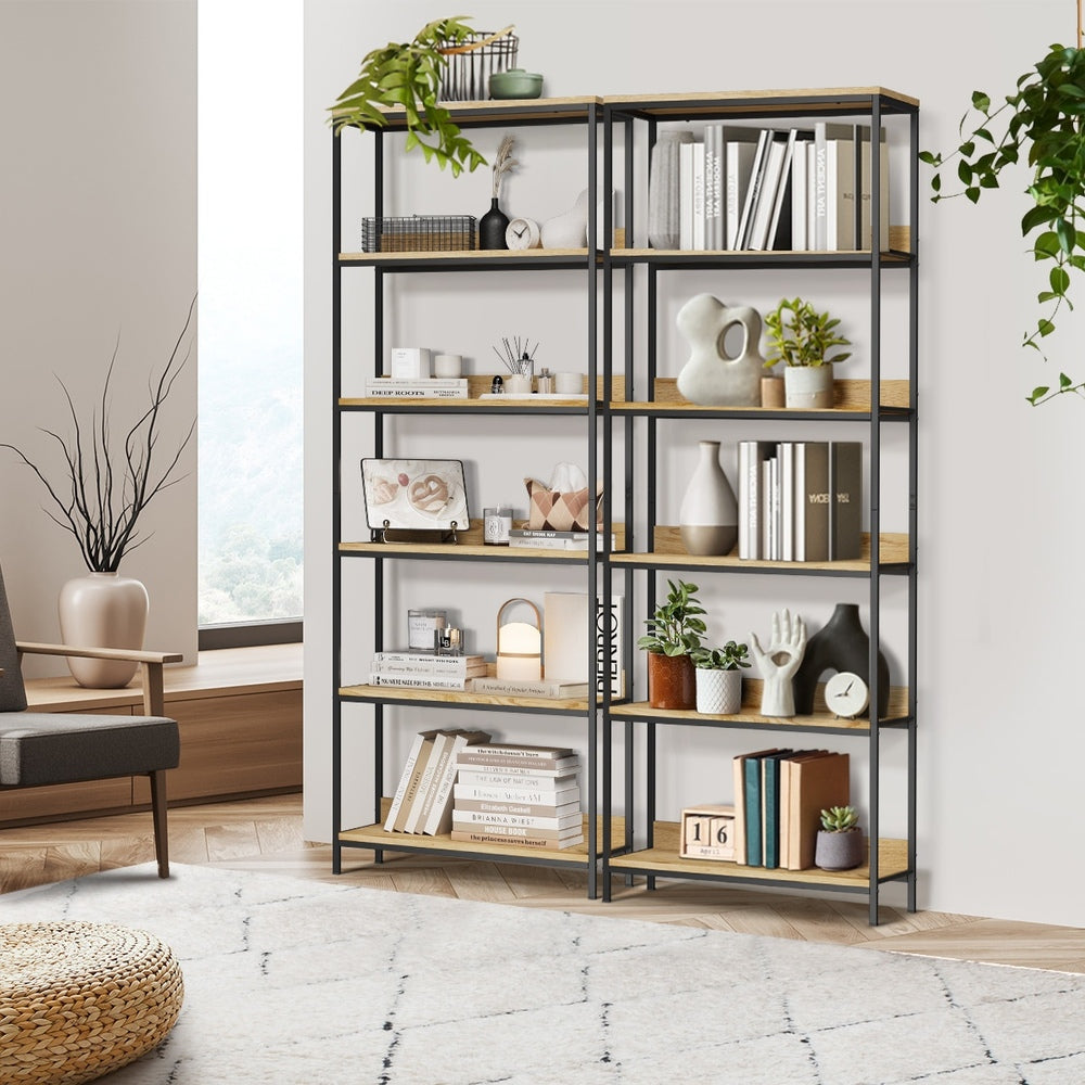 Display Shelf 5 Tier Storage Shelves Black&Walnut