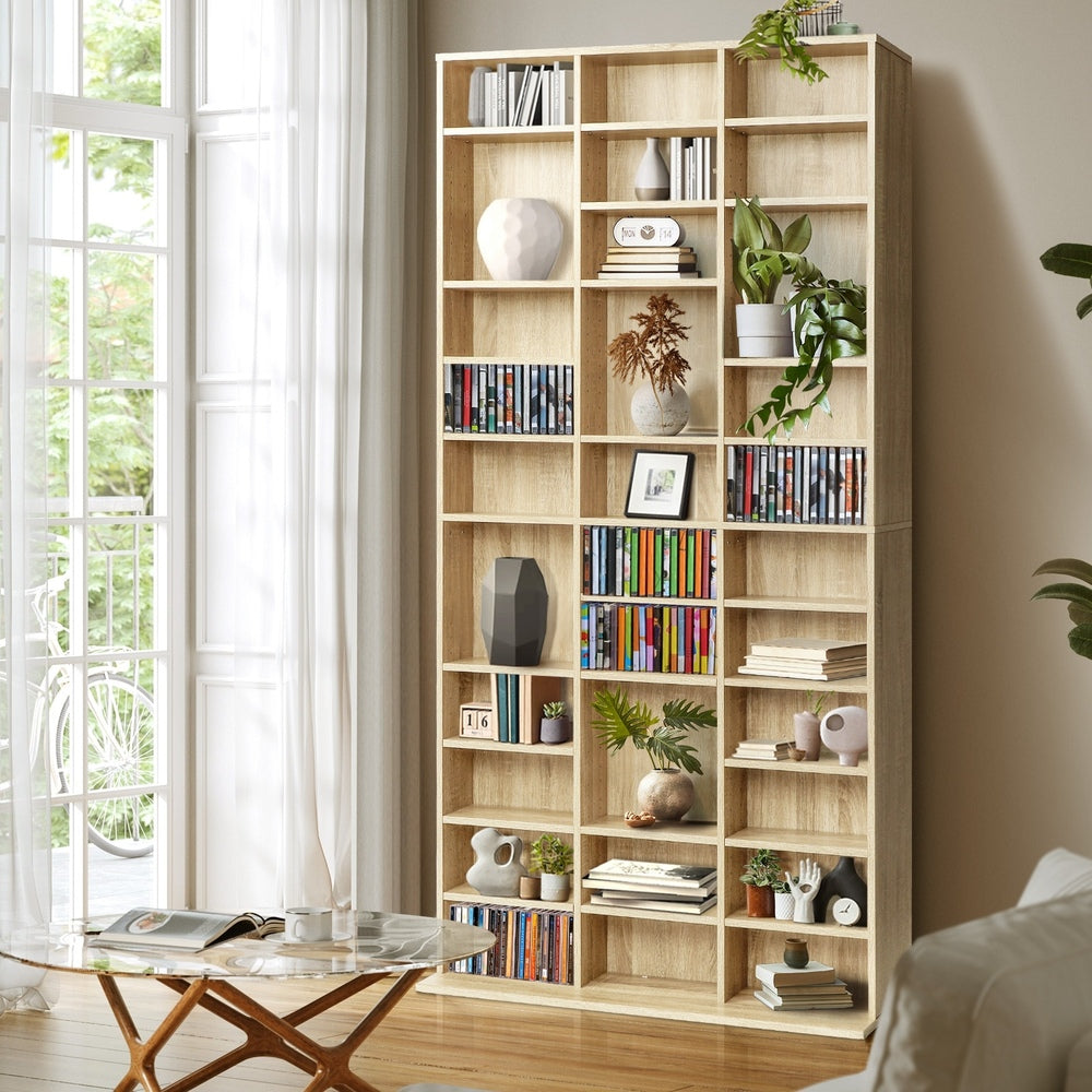 Media Storage Bookshelf Wooden Bookcase 36-Shelf Natural 95x24x194.5cm