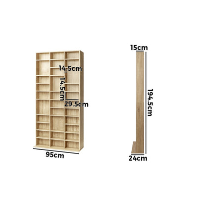 Media Storage Bookshelf Wooden Bookcase 36-Shelf Natural 95x24x194.5cm
