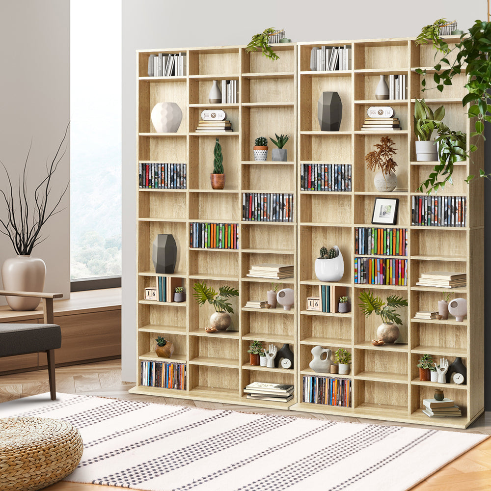 Media Storage Bookshelf Wooden Bookcase 36-Shelf Natural 95x24x194.5cm