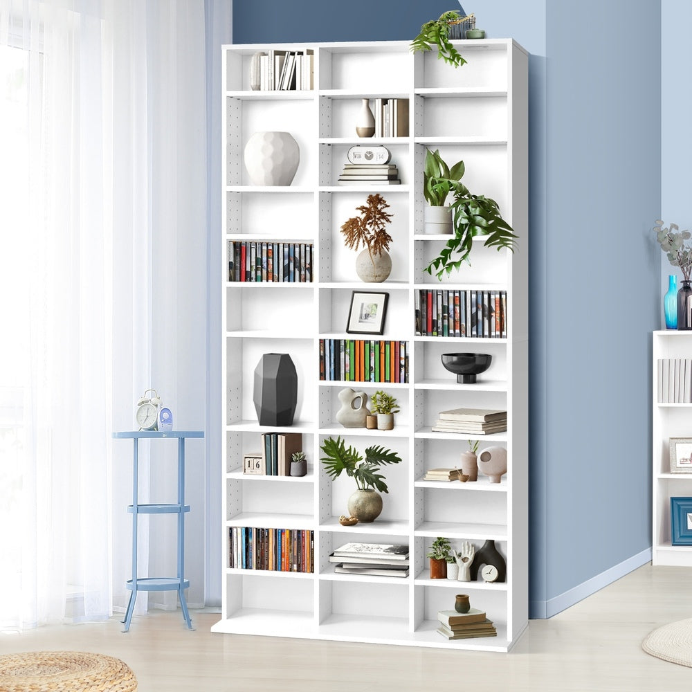 Bookshelf Display Shelf Bookcase CD DVD Media Storage Stand White