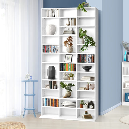 Bookshelf Display Shelf Bookcase CD DVD Media Storage Stand White