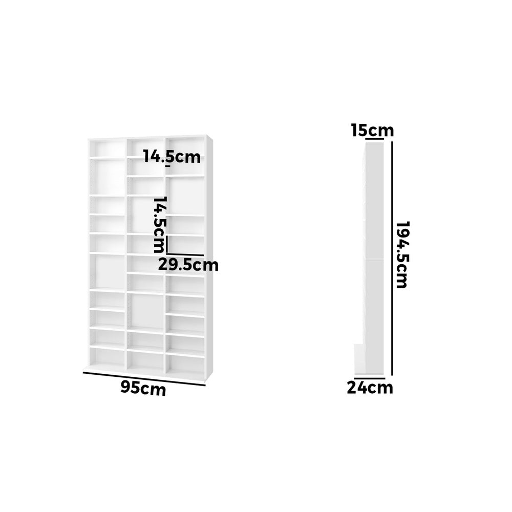 Bookshelf Display Shelf Bookcase CD DVD Media Storage Stand White