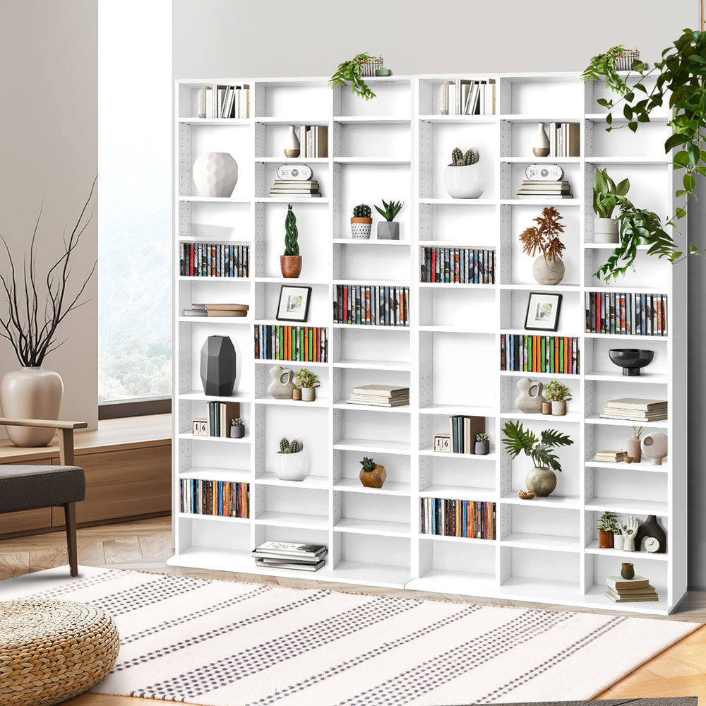 Bookshelf Display Shelf Bookcase CD DVD Media Storage Stand White