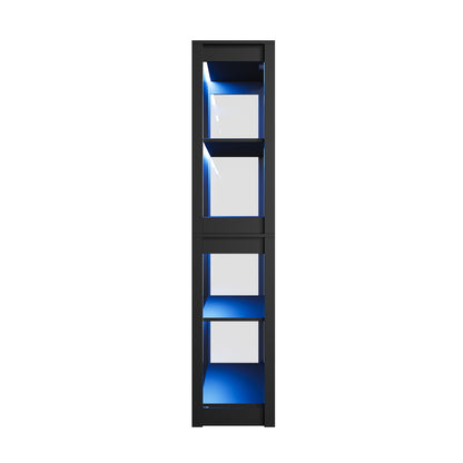 4 Tier Glass Display Cabinet LED Lights Black | HomeAndLivin