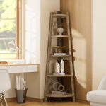 Corner Ladder Shelf 5 Tier Display Stand Bookshelf Natural