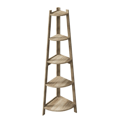 Corner Ladder Shelf 5 Tier Display Stand Bookshelf Natural