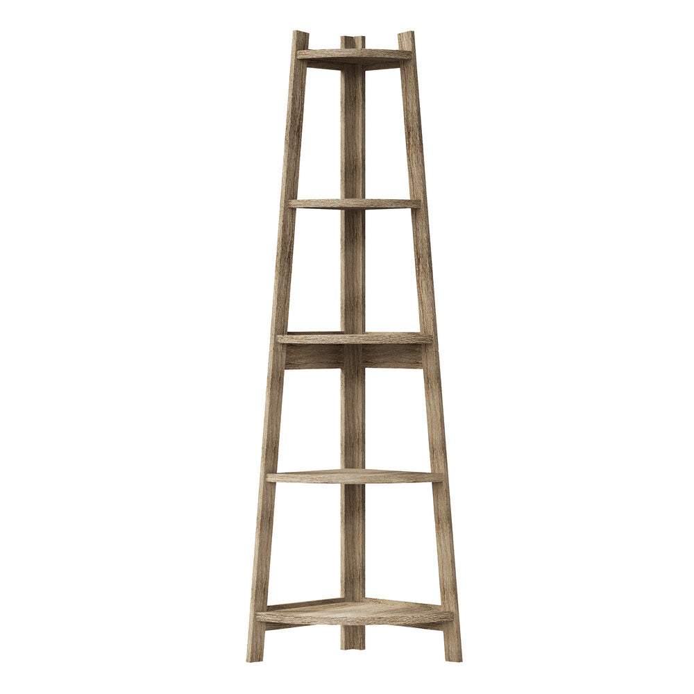 Corner Ladder Shelf 5 Tier Display Stand Bookshelf Natural