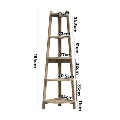 Corner Ladder Shelf 5 Tier Display Stand Bookshelf Natural