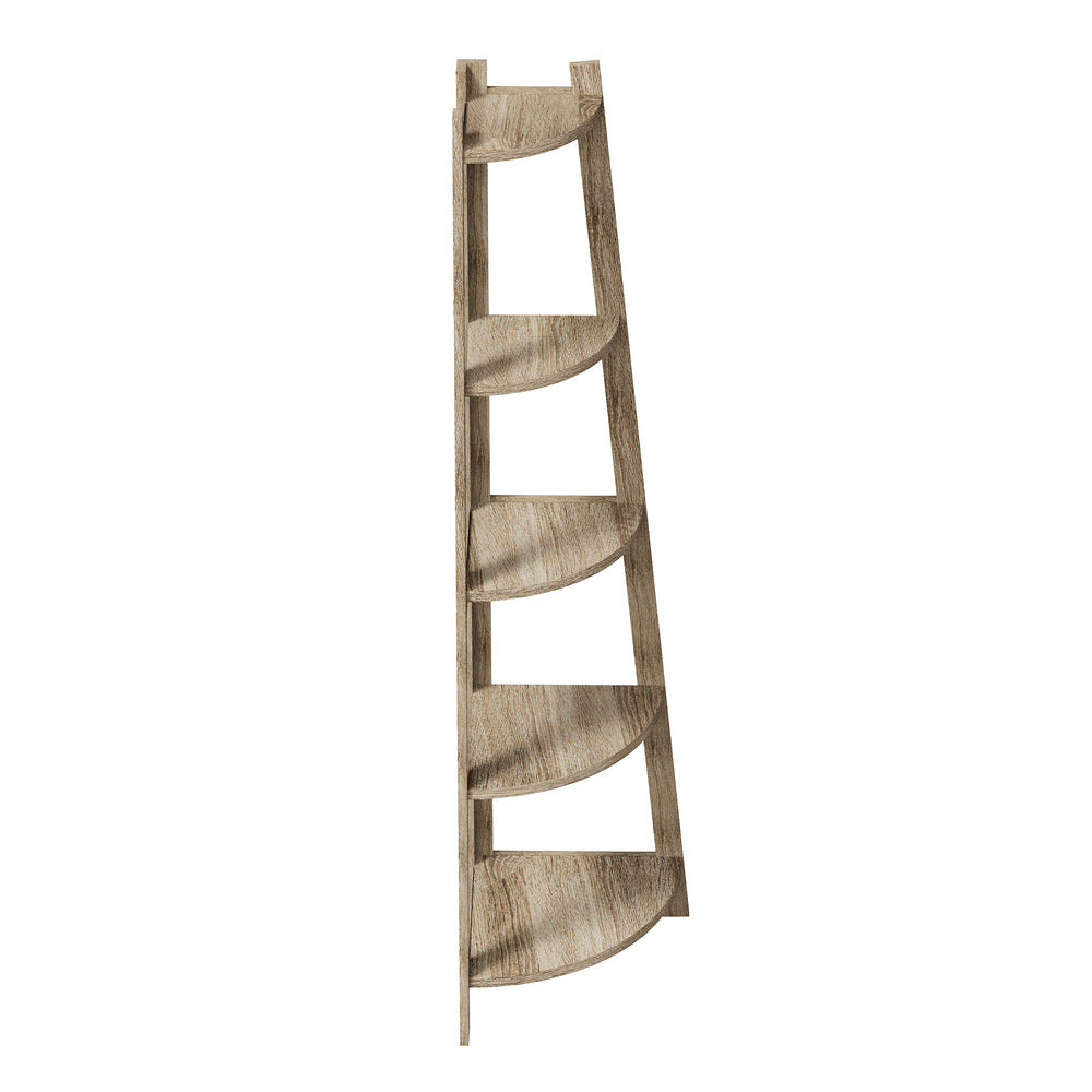 Corner Ladder Shelf 5 Tier Display Stand Bookshelf Natural