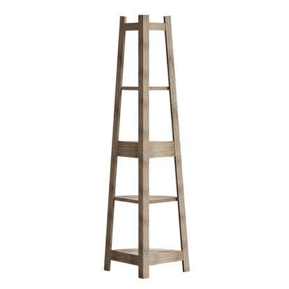 Corner Ladder Shelf 5 Tier Display Stand Bookshelf Natural