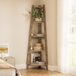 Corner Ladder Shelf 5 Tier Display Stand Bookshelf Natural