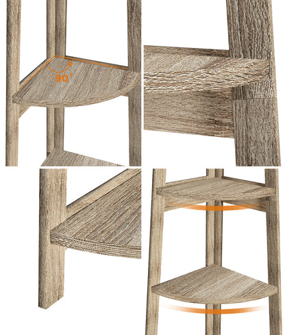 Corner Ladder Shelf 5 Tier Display Stand Bookshelf Natural