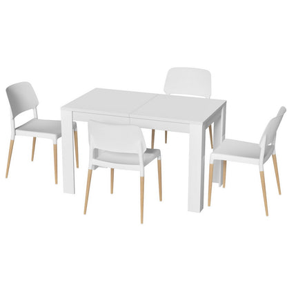 1 Dining Table and 4 Chairs Set White Wood