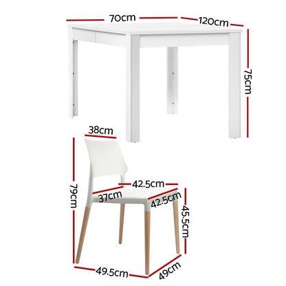 1 Dining Table and 4 Chairs Set White Wood