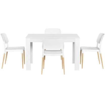 1 Dining Table and 4 Chairs Set White Wood