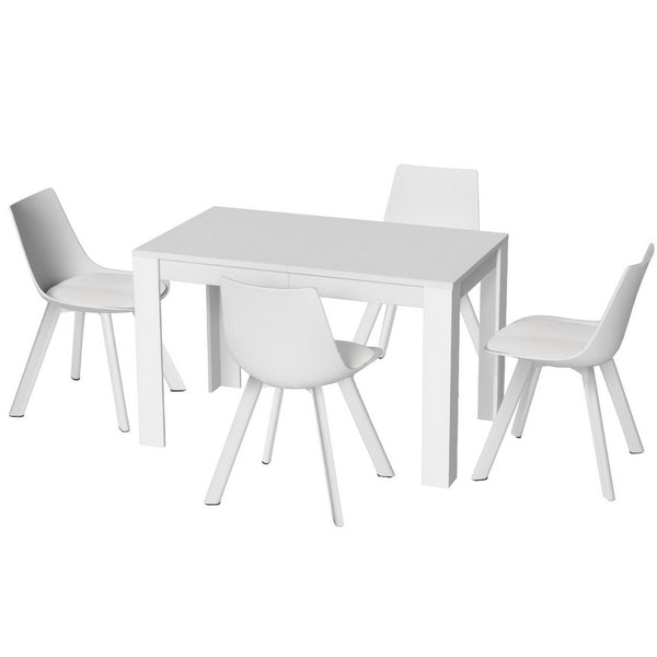  1 Dining Table and 4 Chairs Set Rectangle White