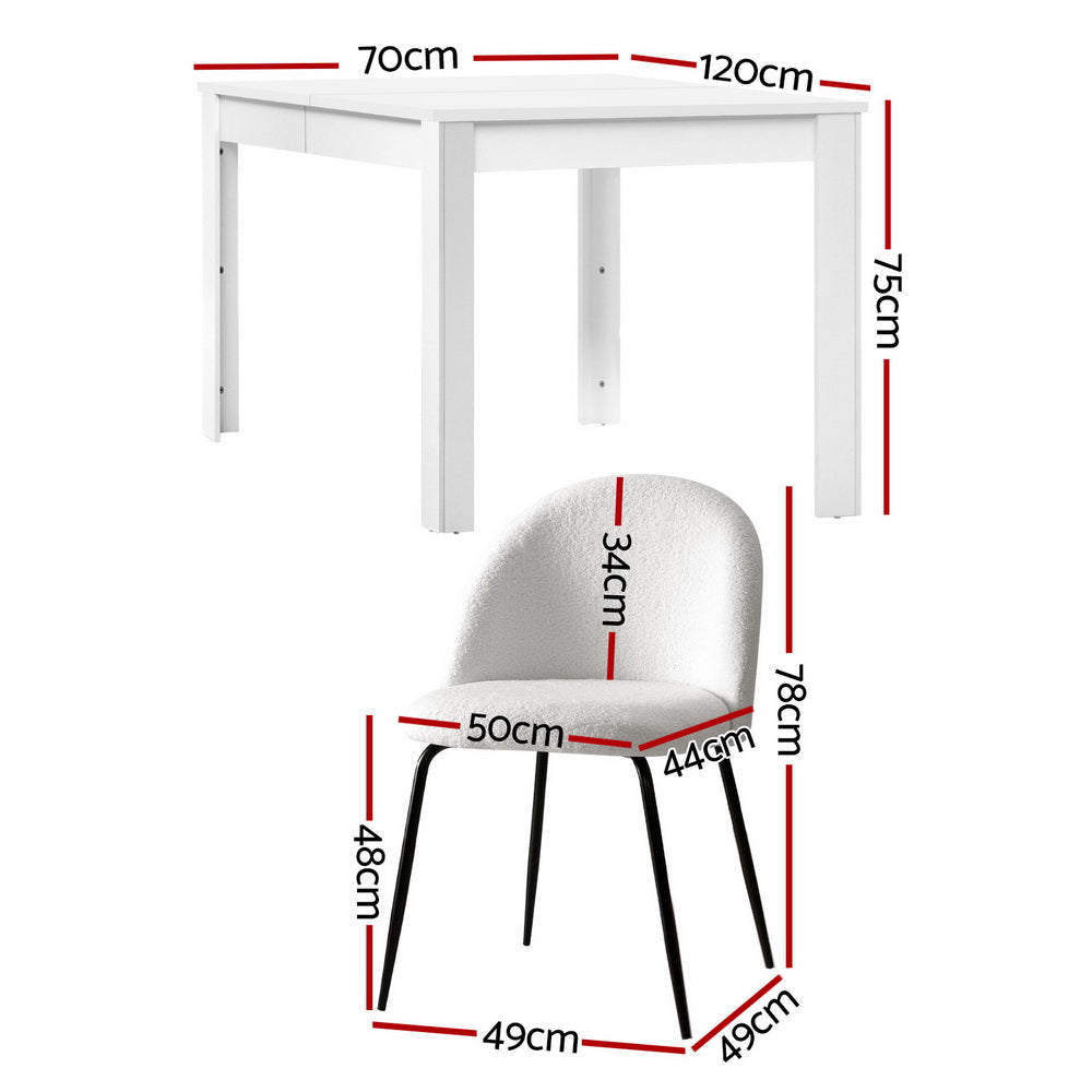 1 Dining Table and 4 Chairs Set White Sherpa