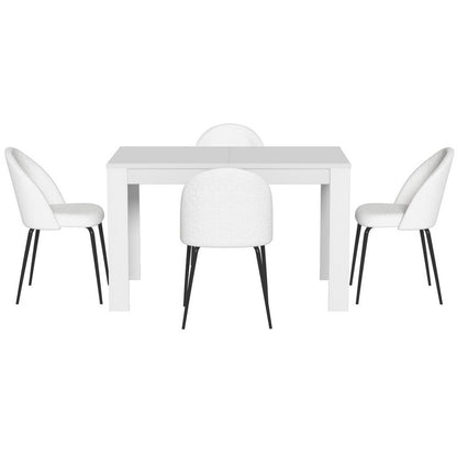 1 Dining Table and 4 Chairs Set White Sherpa