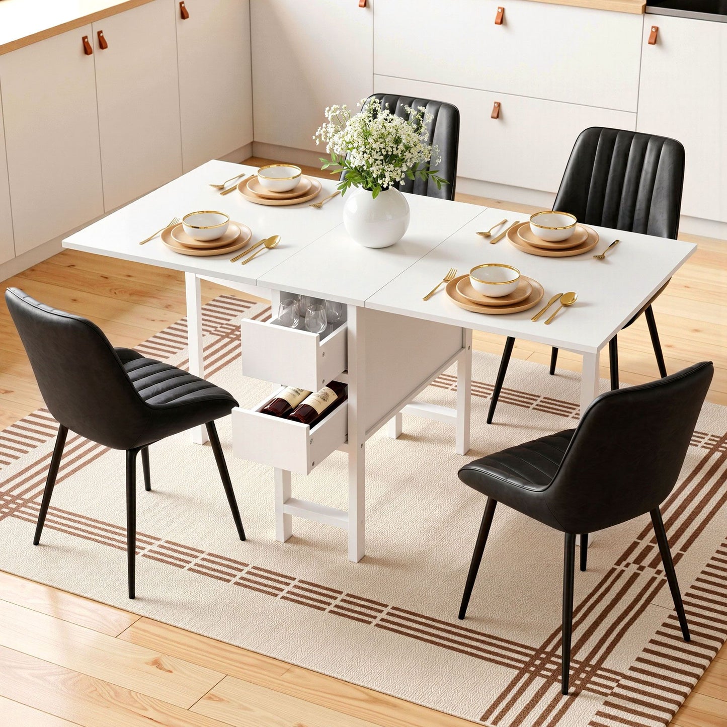 Foldable Dining Table Chair Set 5 Piece | HomeAndLiving
