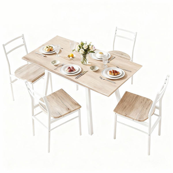  Dining Table And Chairs Set 5Pcs Foldable Kitchen Furniture Natural