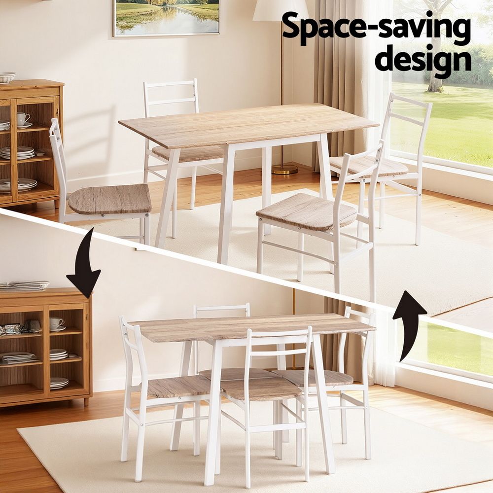 Dining Table And Chairs Set 5Pcs Foldable Kitchen Furniture Natural - 5