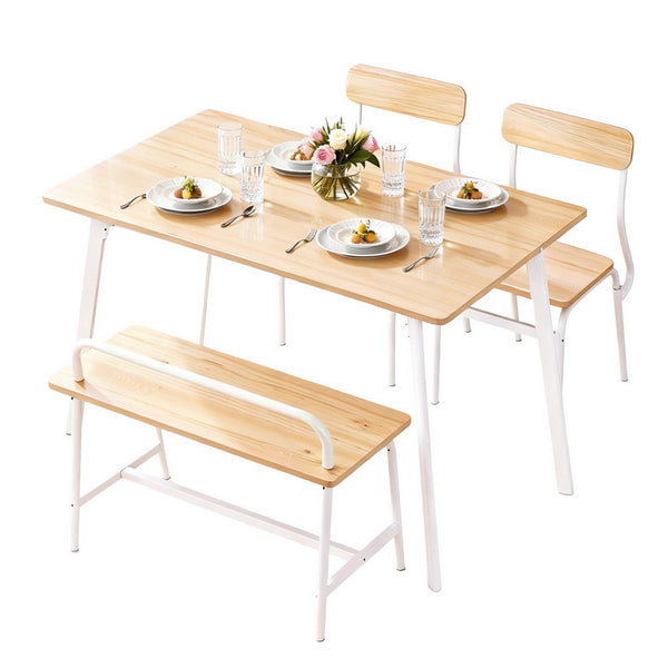  Dining Table And Chairs Set Of 4 Bench Kitchen Furniture Natural And