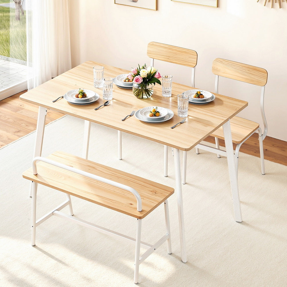 Dining Table And Chairs Set Of 4 Bench Kitchen Furniture Natural And