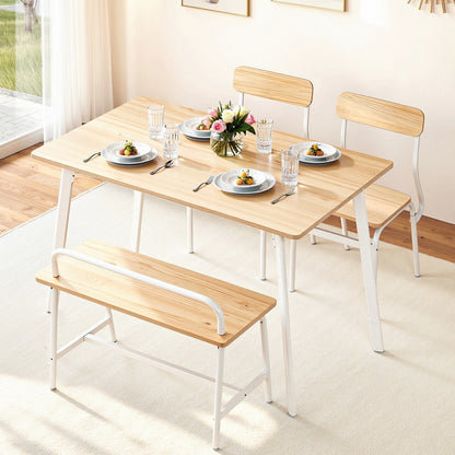 Dining Table And Chairs Set Of 4 Bench Kitchen Furniture Natural And