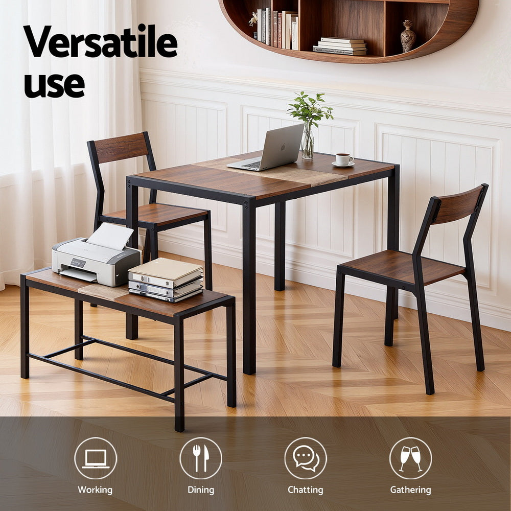 Dining Table And Chairs Set Of 4 Bench Kitchen Furniture Rustic Brown