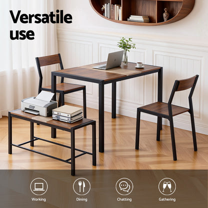 Dining Table And Chairs Set Of 4 Bench Kitchen Furniture Rustic Brown