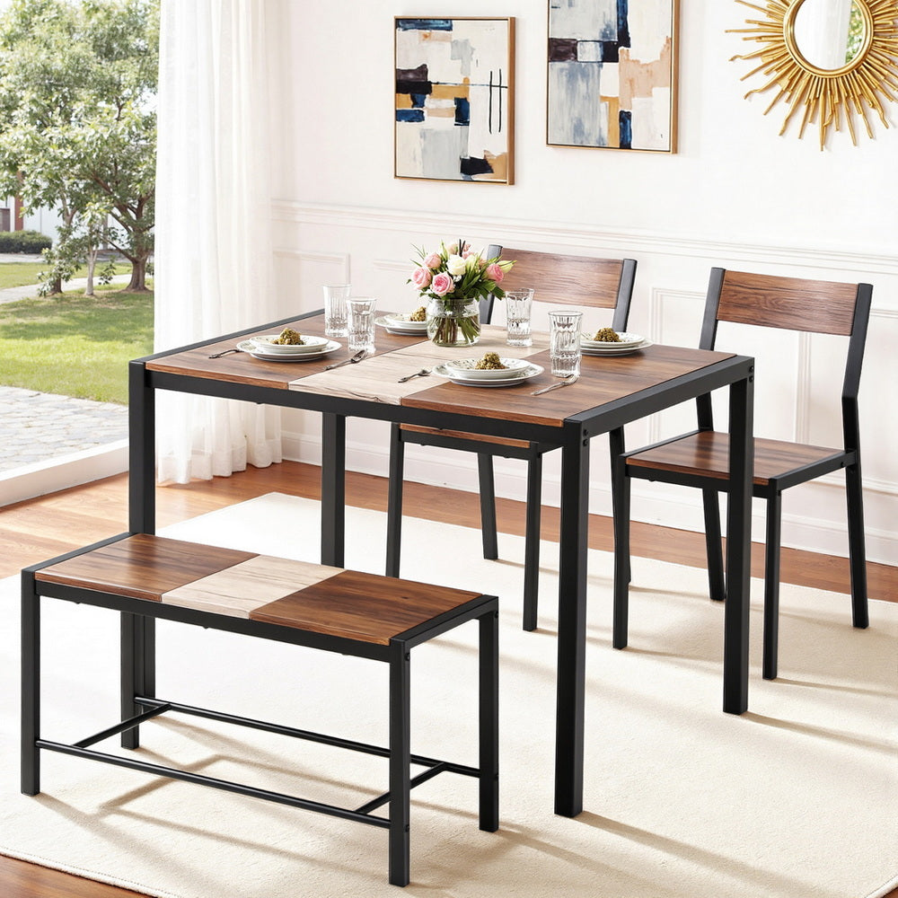 Dining Table And Chairs Set Of 4 Bench Kitchen Furniture Rustic Brown