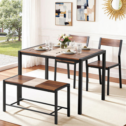Dining Table And Chairs Set Of 4 Bench Kitchen Furniture Rustic Brown