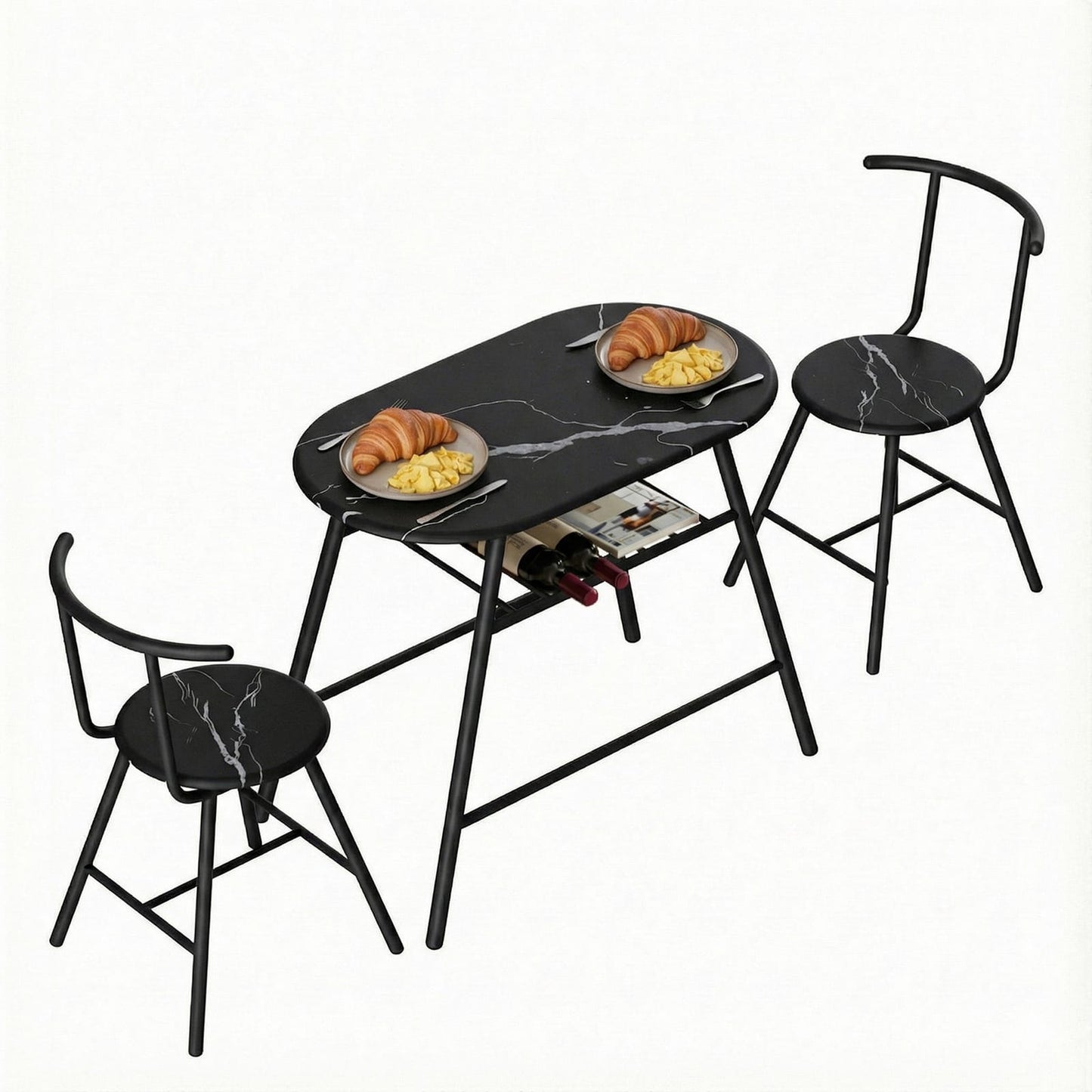Marble Dining Set 3PC 89x50x75cm