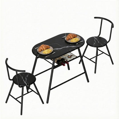 Marble Dining Set 3PC 89x50x75cm