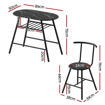 Marble Dining Set 3PC 89x50x75cm