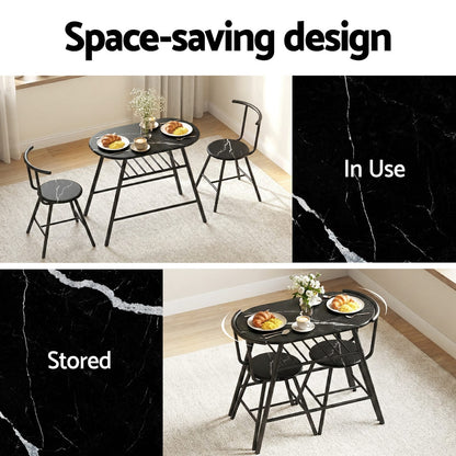 Marble Dining Set 3PC 89x50x75cm