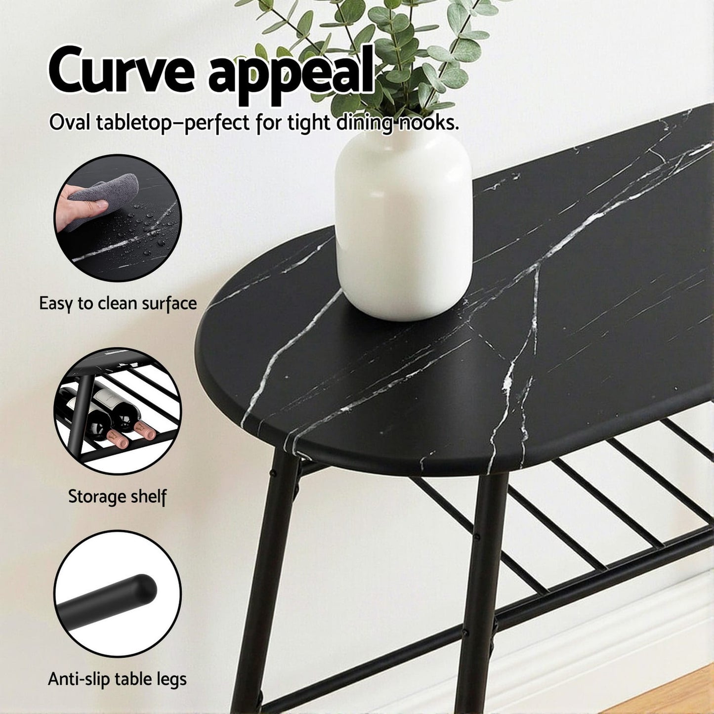Marble Dining Set 3PC 89x50x75cm